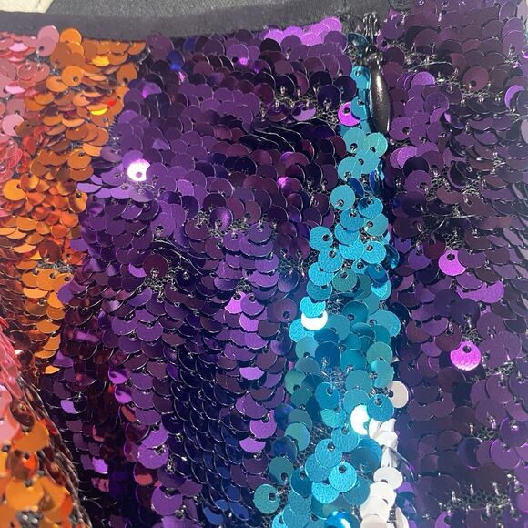 JUN & IVY Skirt Sequin Striped Mini Vibrant Party Fully Lined Rainbow Womens L - Picture 8 of 11